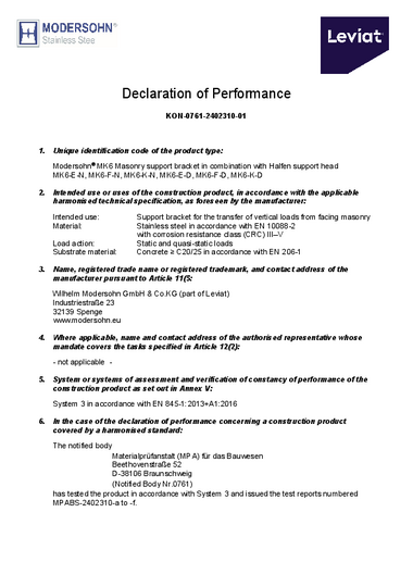 Declaration of performance, MODERSOHN® MK6