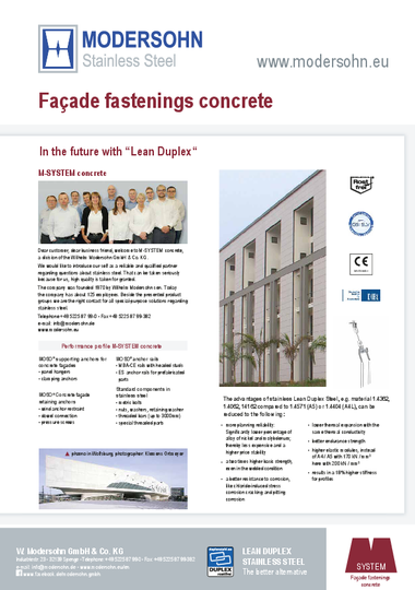 catalogue Façade fastenings concrete