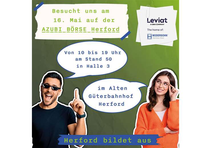 Besucht uns am 16. Mai auf der Azubi Börse Herford. Von 10 bis 19 Uhr am Stand 50 in Halle 3 im Alten Güterbahnhof Herford.