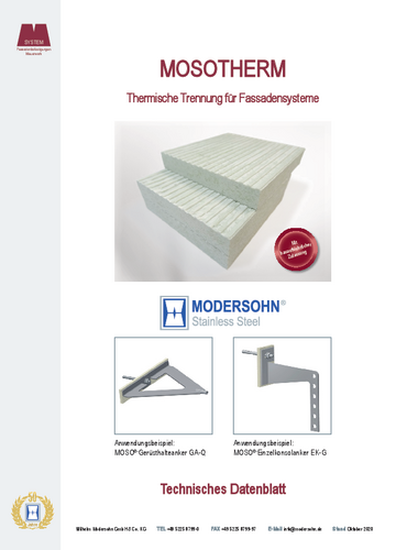 Technisches Datenblatt MOSOTHERM - Thermische Trennung für Fassadensysteme