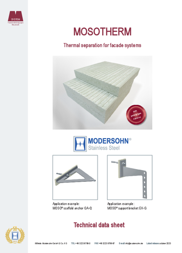 Technisches Datenblatt MOSOTHERM - Thermische Trennung für Fassadensysteme, Englisch
